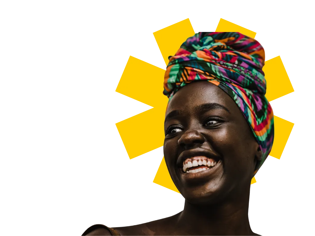A business owner laughing, framed by the yellow OSC asterisk